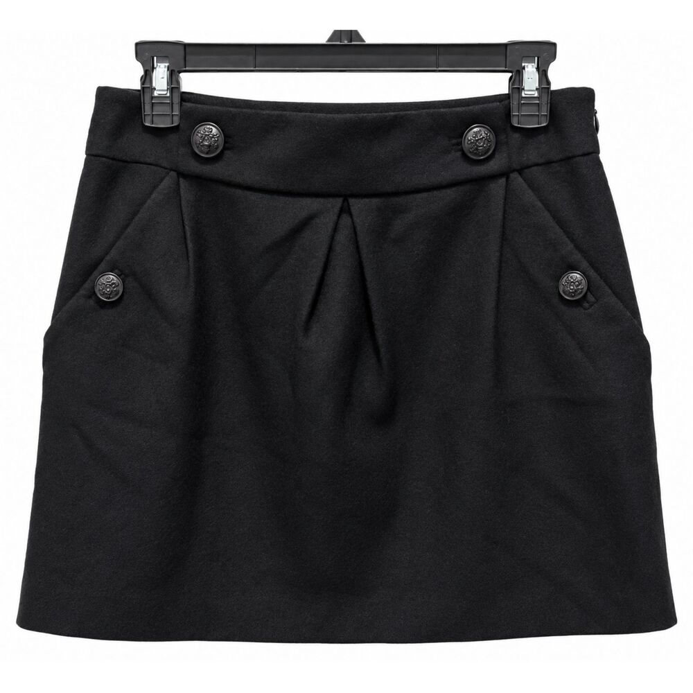 Banana Republic Women's 6 Black 100% Wool Military Button A Line Mini Skirt